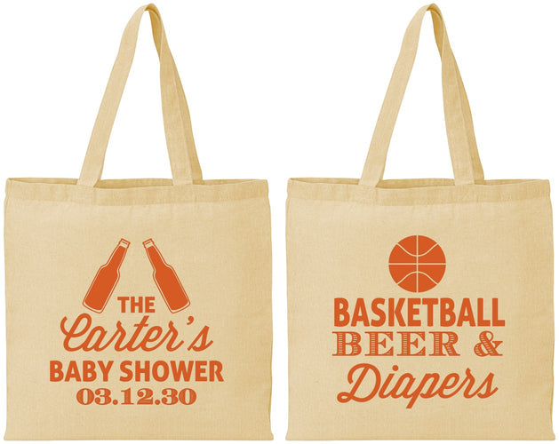 Personalized Baby Shower Cotton Tote Bags - Basketball Beer Diapers | 90133