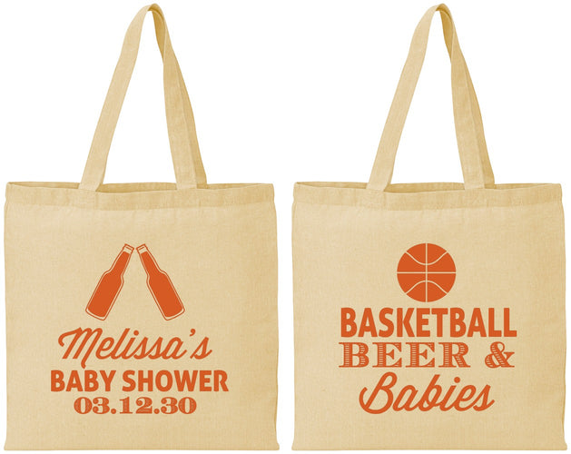 Personalized Baby Shower Cotton Tote Bags - Basketball Beer Babies | 90134