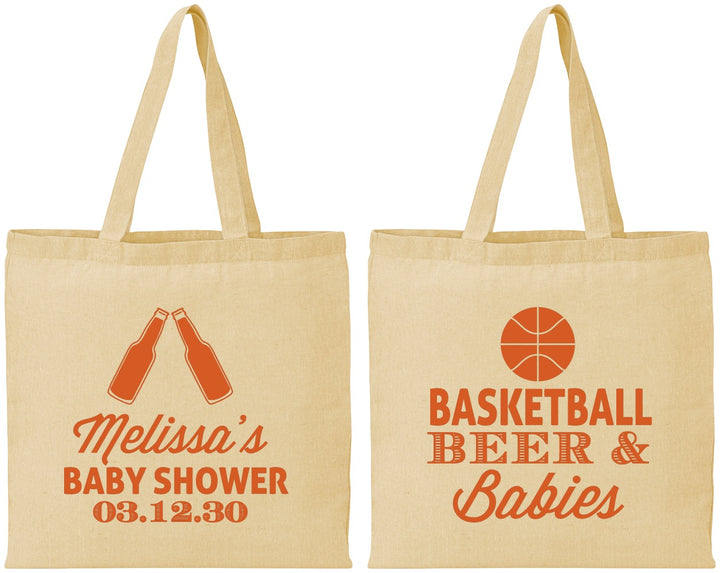 Personalized Baby Shower Cotton Tote Bags - Basketball Beer Babies | 90134
