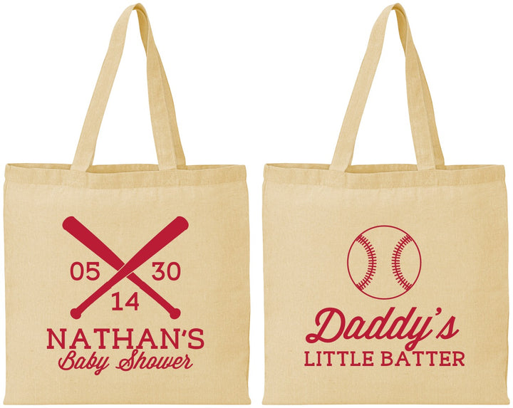 Personalized Baby Shower Cotton Tote Bags - Baseball Little Batter | 90136