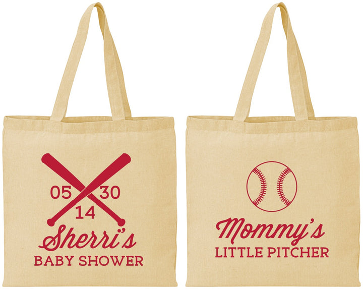 Personalized Baby Shower Cotton Tote Bags - Baseball Little Pitcher | 90137