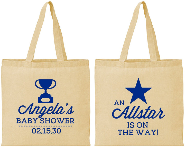Personalized Baby Shower Cotton Tote Bags - Allstar On The Way | 90140