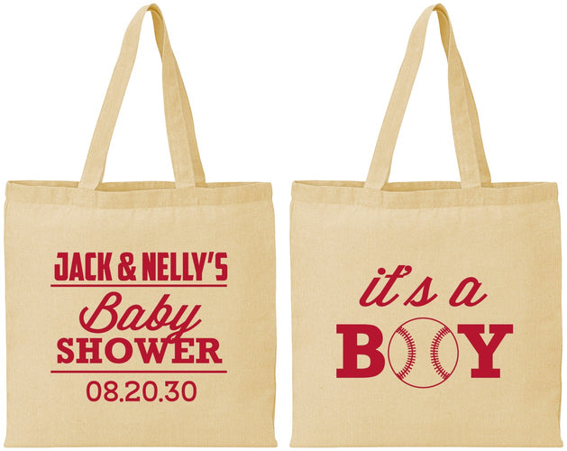Personalized Baby Shower Cotton Tote Bags - Baseball Its A Boy | 90143