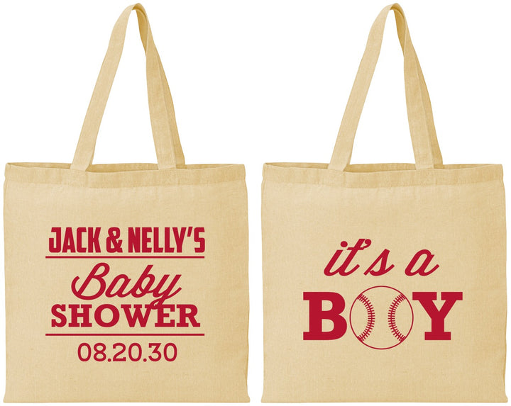Personalized Baby Shower Cotton Tote Bags - Baseball Its A Boy | 90143