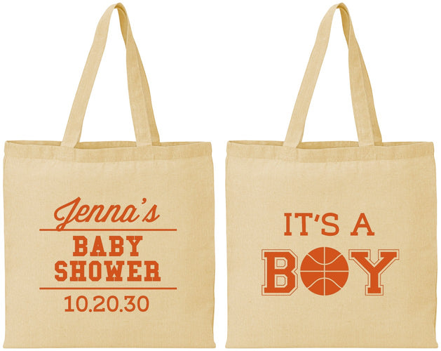 Personalized Baby Shower Cotton Tote Bags - Basketball Its A Boy | 90144