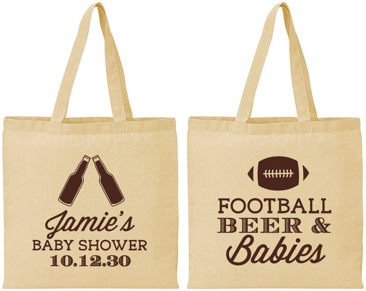 Personalized Baby Shower Cotton Tote Bags - Football Beer Babies | 90147