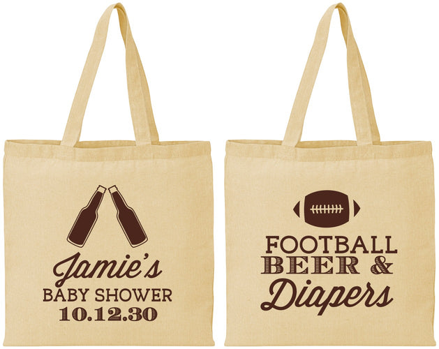 Personalized Baby Shower Cotton Tote Bags - Football Beer Diapers | 90148