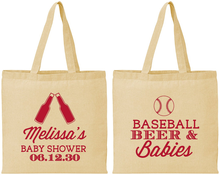 Personalized Baby Shower Cotton Tote Bags - Baseball Beer Diapers | 90149