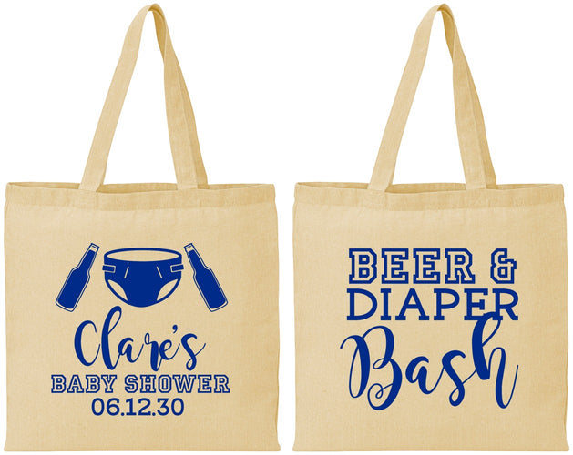 Personalized Baby Shower Cotton Tote Bags - Beer Diapers Bash | 90151