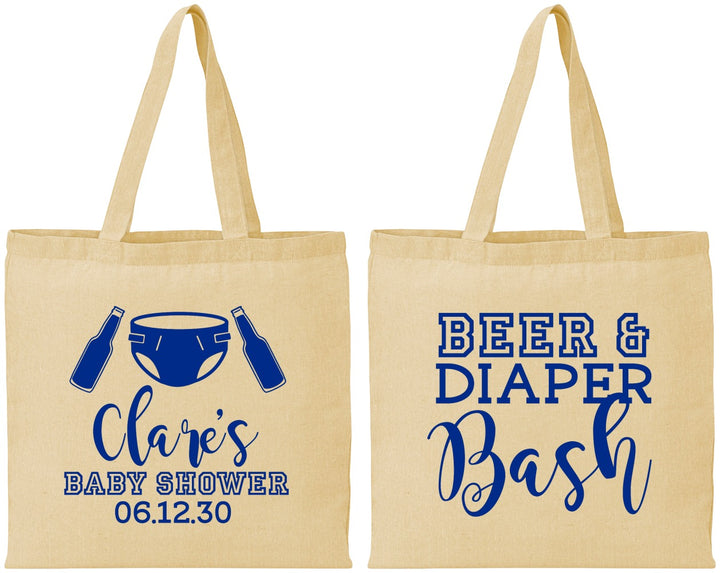 Personalized Baby Shower Cotton Tote Bags - Beer Diapers Bash | 90151