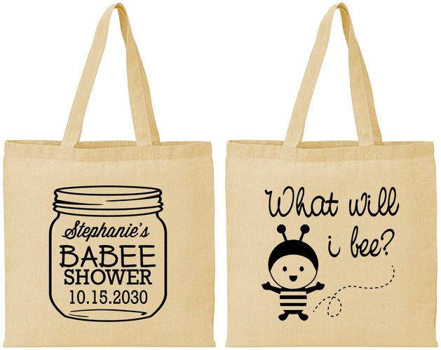 Personalized Baby Shower Cotton Tote Bags - What Will I Bee | 90156