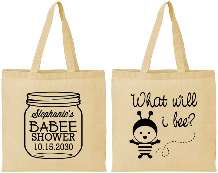 Personalized Baby Shower Cotton Tote Bags - What Will I Bee | 90156