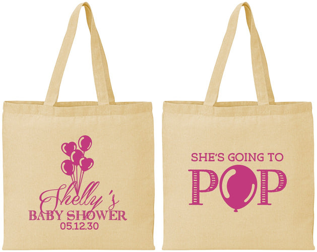 Personalized Baby Shower Cotton Tote Bags - Shes Going To Pop | 90157