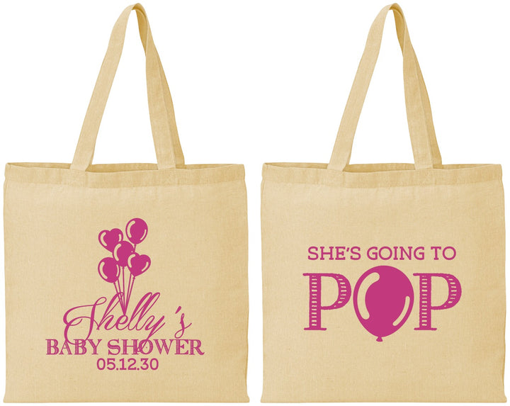 Personalized Baby Shower Cotton Tote Bags - Shes Going To Pop | 90157