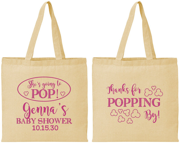 Personalized Baby Shower Cotton Tote Bags - Popping By | 90158