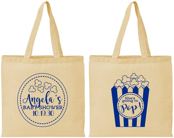 Personalized Baby Shower Cotton Tote Bags - Shes Going To Pop | 90159