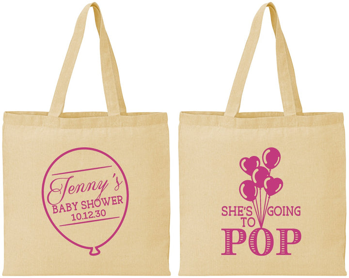 Personalized Baby Shower Cotton Tote Bags - Shes Going To Pop | 90160