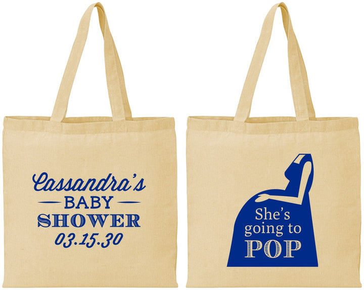 Personalized Baby Shower Cotton Tote Bags - Shes Going To Pop | 90161
