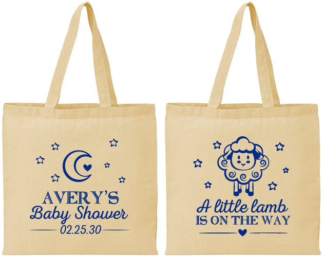 Personalized Baby Shower Cotton Tote Bags - Little Lamb On The Way | 90167