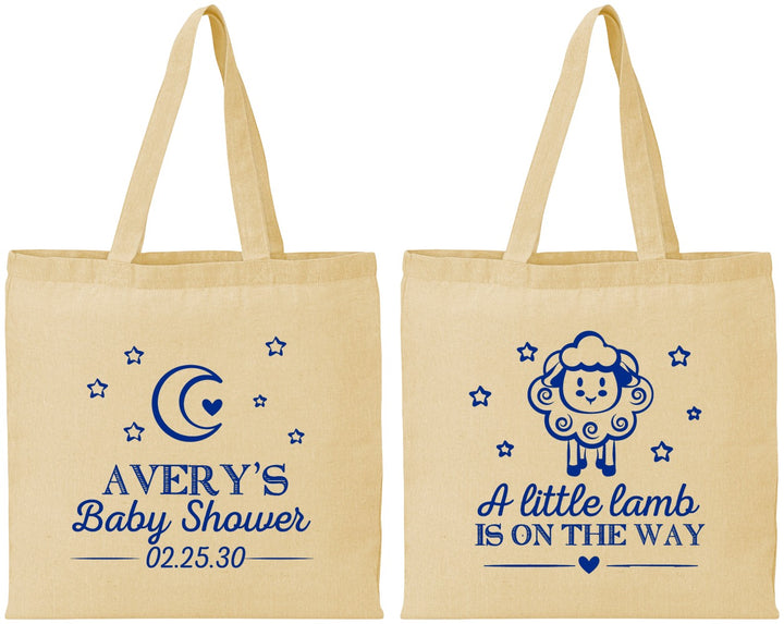 Personalized Baby Shower Cotton Tote Bags - Little Lamb On The Way | 90167