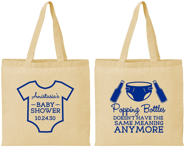 Personalized Baby Shower Cotton Tote Bags - Popping Bottles | 90169