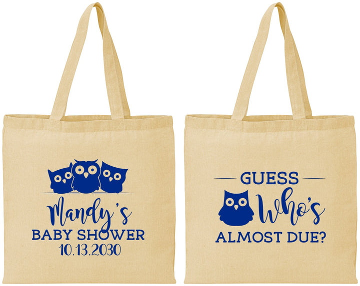 Personalized Baby Shower Cotton Tote Bags - Owl Whos Almost Due | 90170