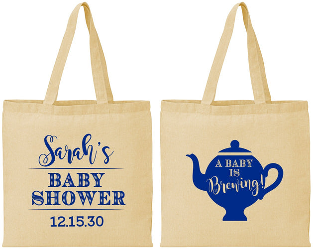 Personalized Baby Shower Cotton Tote Bags - Baby Is Brewing | 90172