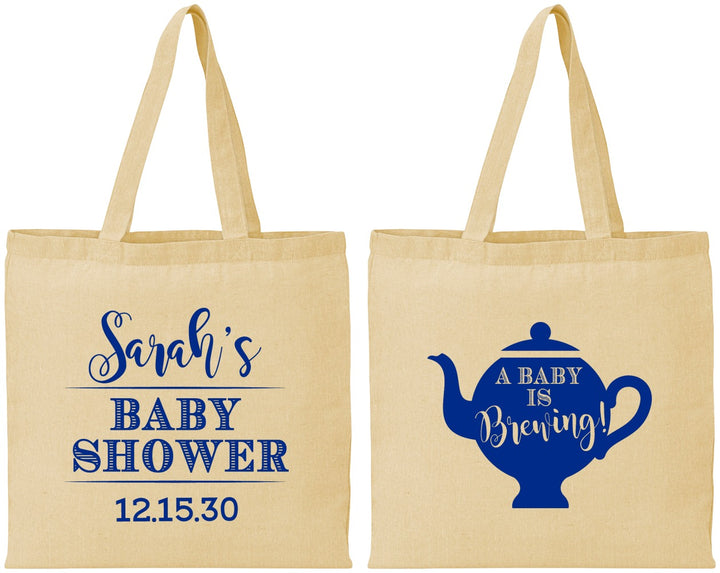 Personalized Baby Shower Cotton Tote Bags - Baby Is Brewing | 90172