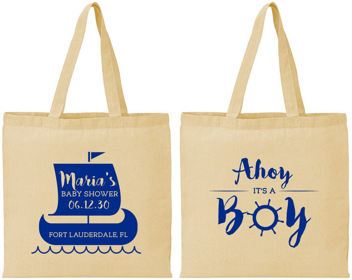 Personalized Baby Shower Cotton Tote Bags - Ahoy It’s A Boy | 90177