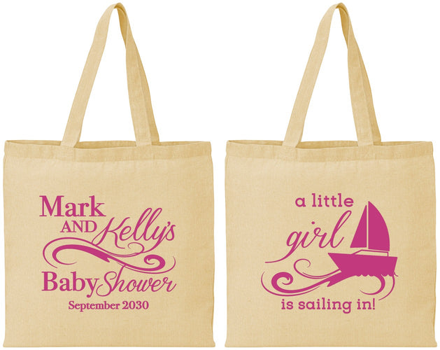 Personalized Baby Shower Cotton Tote Bags - Sailboat | 90178