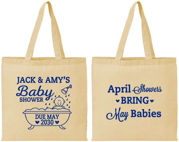 Personalized Baby Shower Cotton Tote Bags - April Showers May Babies | 90181