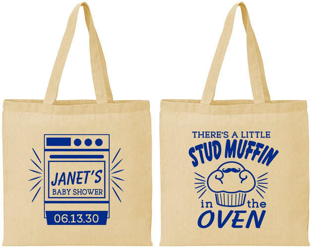 Personalized Baby Shower Cotton Tote Bags - Stud Muffin | 90182