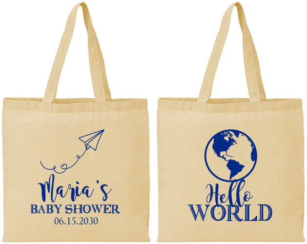 Personalized Baby Shower Cotton Tote Bags - Hello World | 90185
