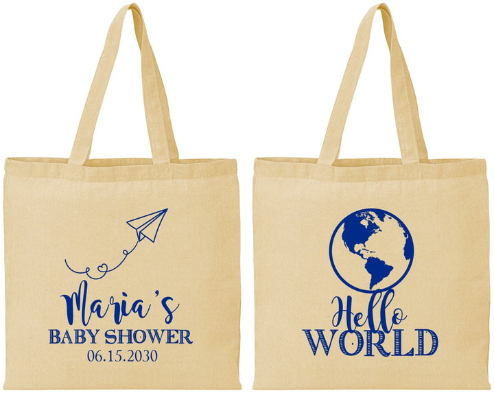 Personalized Baby Shower Cotton Tote Bags - Hello World | 90185