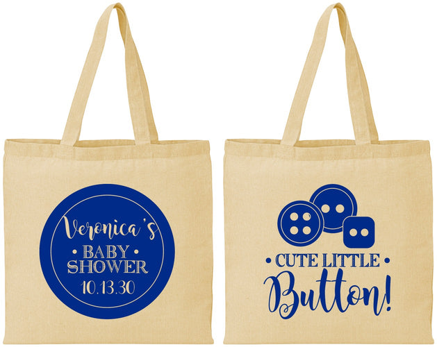 Personalized Baby Shower Cotton Tote Bags - Cute Little Button | 90189