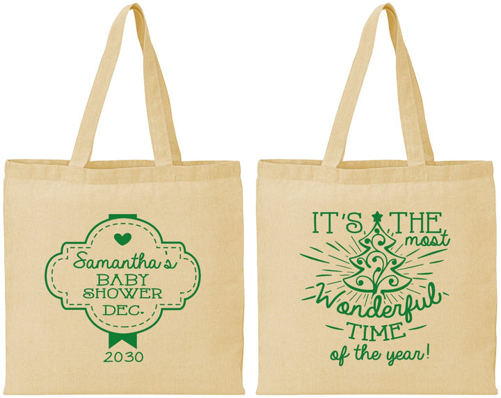 Personalized Baby Shower Cotton Tote Bags - Christmas | 90190