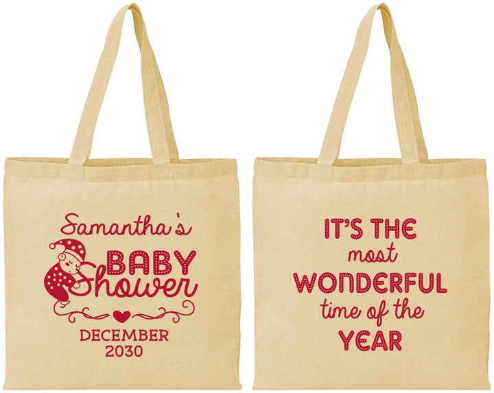 Personalized Baby Shower Cotton Tote Bags - Christmas | 90191