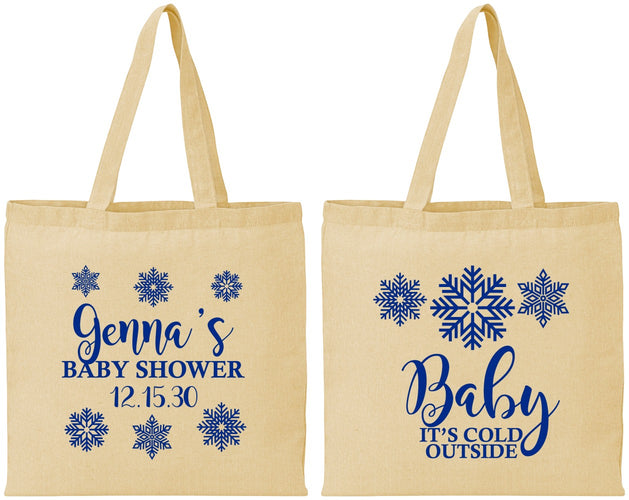 Personalized Baby Shower Cotton Tote Bags - Christmas Snowflakes | 90192