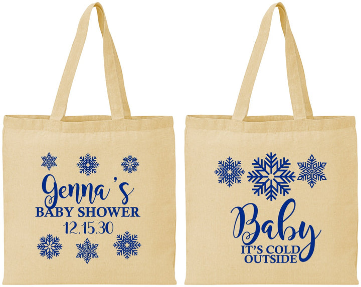 Personalized Baby Shower Cotton Tote Bags - Christmas Snowflakes | 90192