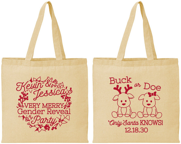 Personalized Baby Shower Cotton Tote Bags - Christmas Gender Reveal | 90193