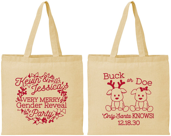 Personalized Baby Shower Cotton Tote Bags - Christmas Gender Reveal | 90193