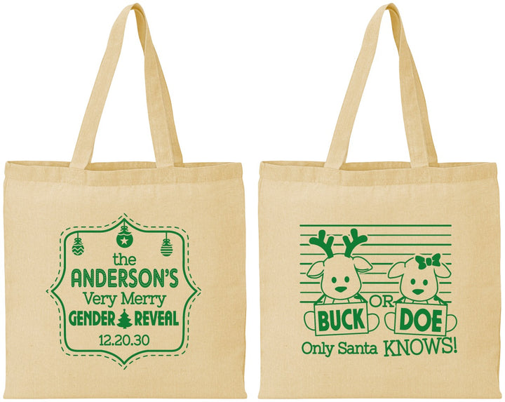 Personalized Baby Shower Cotton Tote Bags - Christmas Gender Reveal | 90194