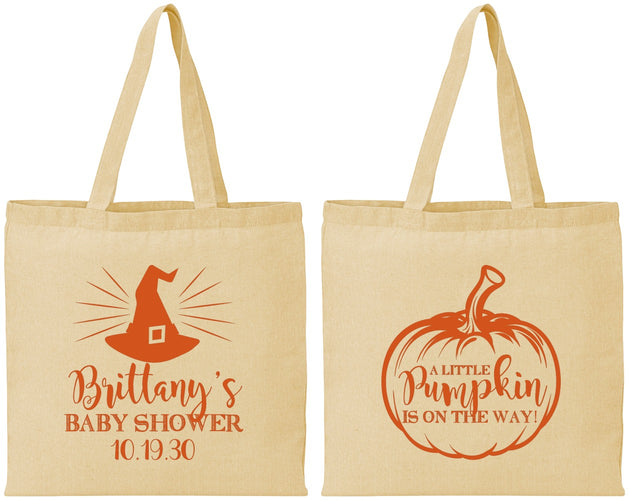 Personalized Baby Shower Cotton Tote Bags - Little Pumpkin Halloween | 90196