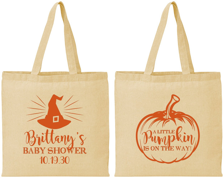 Personalized Baby Shower Cotton Tote Bags - Little Pumpkin Halloween | 90196
