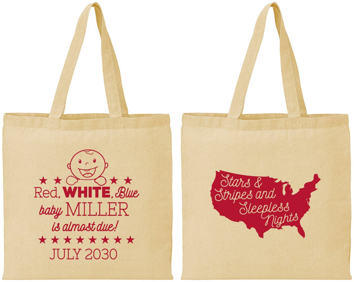 Personalized Baby Shower Cotton Tote Bags - Red White Blue | 90197