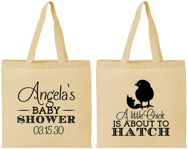 Personalized Baby Shower Cotton Tote Bags - Chick About To Hatch | 90199