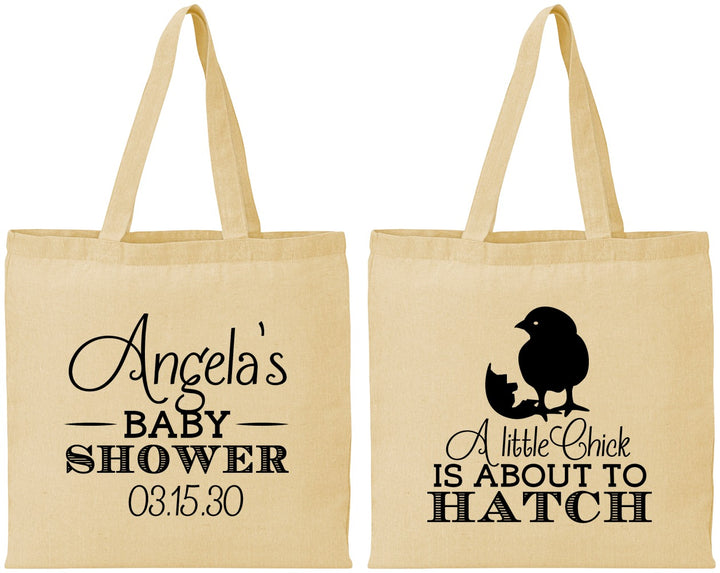 Personalized Baby Shower Cotton Tote Bags - Chick About To Hatch | 90199
