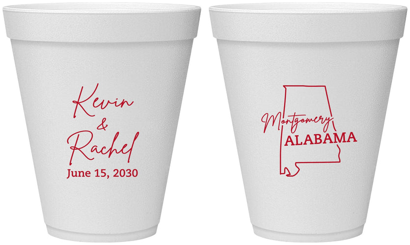 Personalized Wedding 12 oz Foam Cups - Alabama | 100