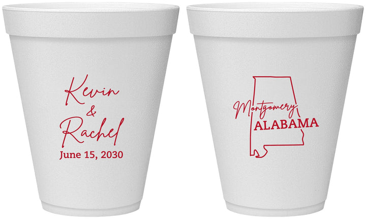 Personalized Wedding 12 oz Foam Cups - Alabama | 100