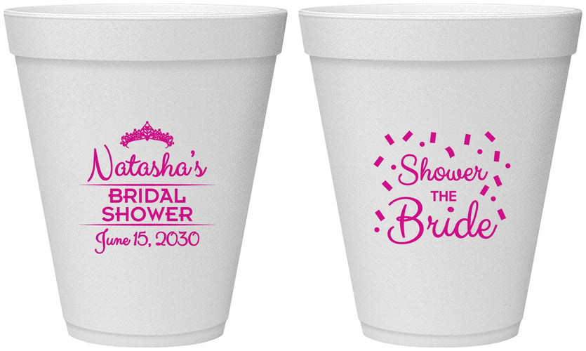 Personalized Bridal Shower 12 oz Foam Cups - Shower The Bride | 100001